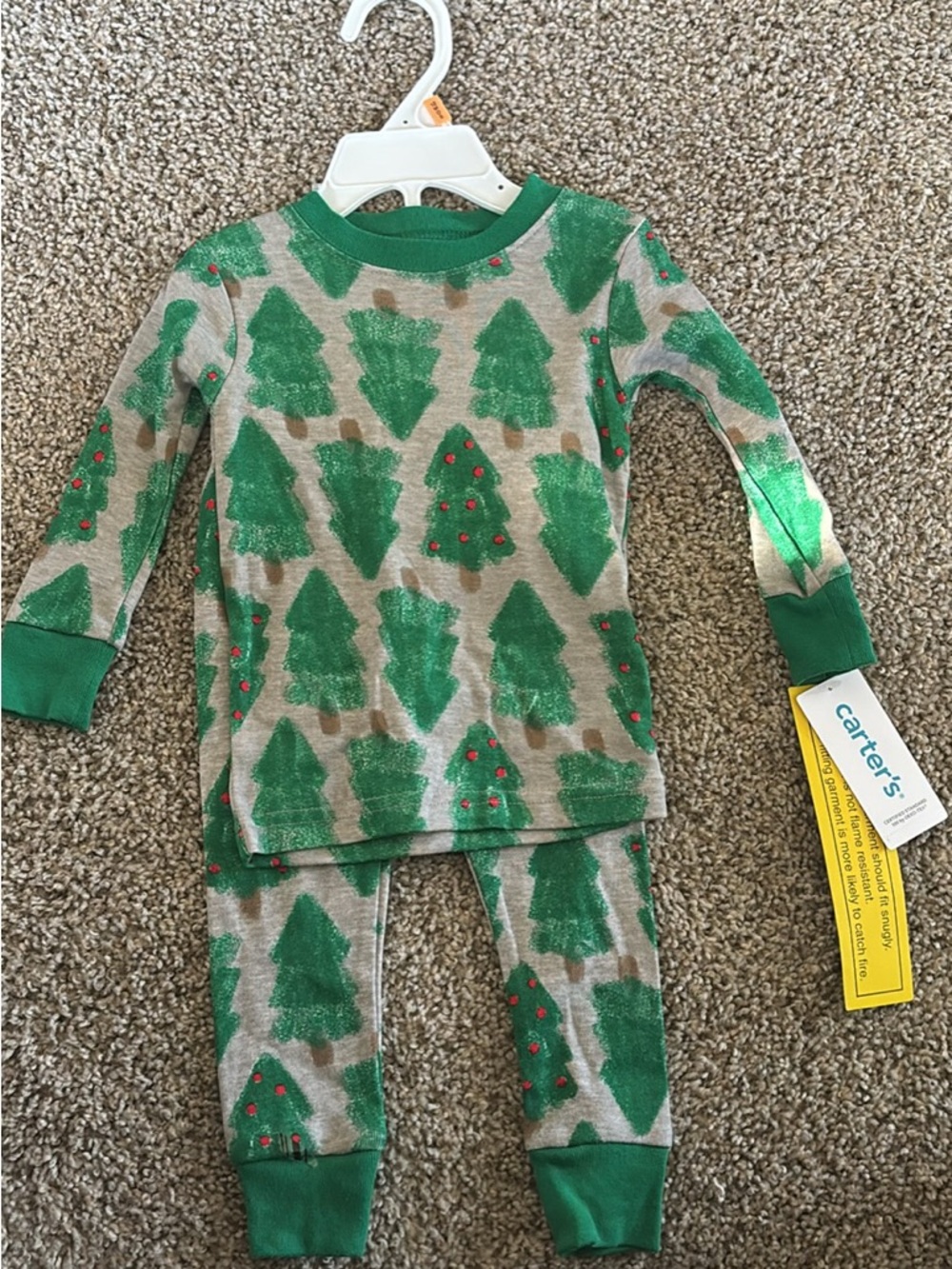 Carter's Green and Gray Tree Print Kids Pajama Set